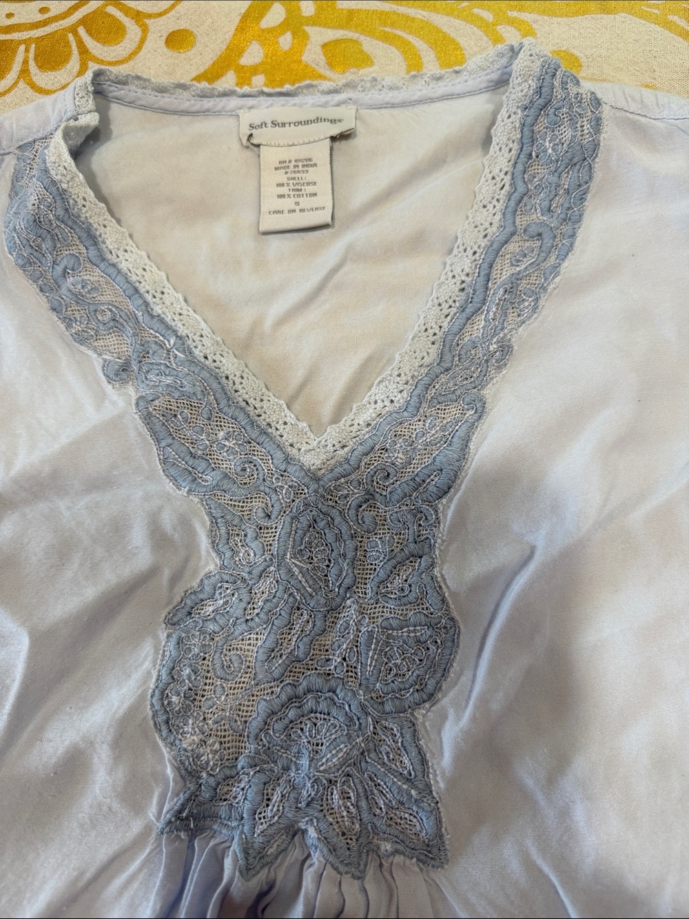 Soft Surroundings Women's Light Blue Lace-Trim Sleep Top